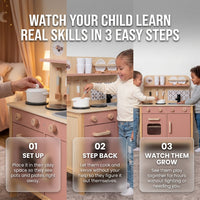 Wooden Play Kitchen Set - Montessori Pretend Cooking 22pc Ages 3+